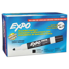 SANFORD INK COMPANY SAN82001 Low Odor Dry Erase Marker, Bullet Tip, Black, Dozen