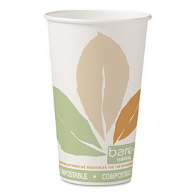 SOLO Cup SCC316PLABB Bare Pla Hot Cups, White W/leaf Design, 16 Oz, 1000/carton