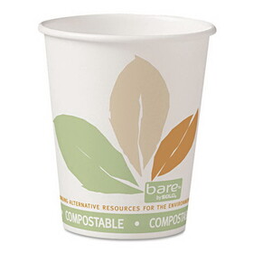 SOLO Cup SCC370PLAJ7234 Bare Pla Paper Hot Cups, 10oz, White W/leaf Design, 50/bag, 20 Bags/carton