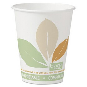 Dart SCC378PLABB Bare Eco-Forward PLA Paper Hot Cups, 8 oz, Leaf Design, White/Green/Orange, 50/Bag, 20 Bags/Carton