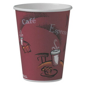 Solo Cup Company SCC412SINPK Paper Hot Drink Cups in Bistro Design, 12 oz, Maroon, 50/Pack