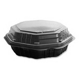 Solo Cup Company SCC806012PP94 OctaView Hinged-Lid Hot Food Containers, 6.3 x 1.2 x 1.2, Black/Clear, Plastic, 200/Carton