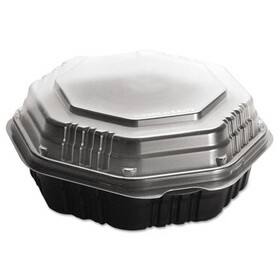 Dart SCC809011PP94 OctaView Hinged-Lid Hot Food Containers, 31 oz, 9.55 x 9.1 x 3, Black/Clear, Plastic, 100/Carton