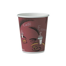Solo Cup Company SCCOF10BI0041 Paper Hot Drink Cups in Bistro Design, 10 oz, Maroon, 300/Carton