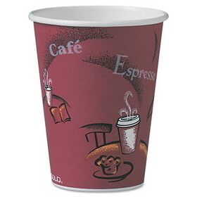 Solo Cup Company SCCOF12BI0041 Paper Hot Drink Cups in Bistro Design, 12 oz, Maroon, 300/Carton