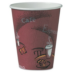 Solo Cup Company SCCOF8BI0041 Paper Hot Drink Cups in Bistro Design, 8 oz, Maroon, 500/Carton