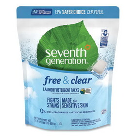 Seventh Generation SEV22977CT Natural Laundry Detergent Packs, Powder, Unscented, 45 Packets/Pack, 8/Carton