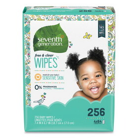 Seventh Generation SEV34219CT Free and Clear Baby Wipes, 7 x 7, Refill, Unscented, White, 256/Pack, 3 Packs/Carton