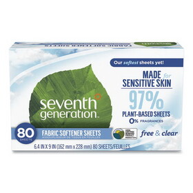 Seventh Generation SEV44930CT Natural Fabric Softener Sheets, Unscented, 80 Sheets/Box, 4/Carton