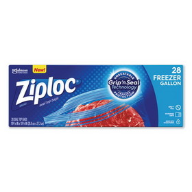 Ziploc 314445BX Zipper Freezer Bags, 1 gal, 2.7 mil, 9.6" x 12.1", Clear, 28/Box