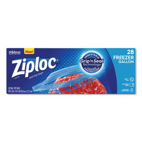 Ziploc 314445 Zipper Freezer Bags, 1 gal, 2.7 mil, 9.6" x 12.1", Clear, 28/Box, 9 Boxes/Carton