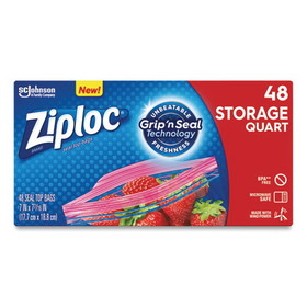 Ziploc 314469 Double Zipper Storage Bags, 1 qt, 1.75 mil, 9.63" x 8.5", Clear, 9/Carton