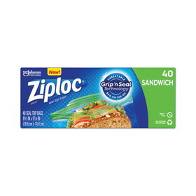 Ziploc 315882BX Resealable Sandwich Bags, 1.2 mil, 6.5" x 5.88", Clear, 40/Box