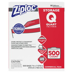 Ziploc SJN682256 Double Zipper Storage Bags, Quart, 7" x 7.75", Clear, 500/Box