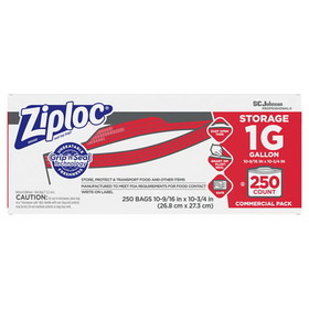 Ziploc SJN682257 Double Zipper Storage Bags, Triple System Seal, Gallon, 10.56" x 10.75", Clear, 250/Box