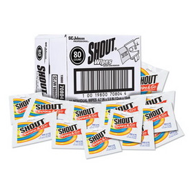 Shout SJN686661 Wipe and Go Instant Stain Remover, 4.7 x 5.9, Unscented, White, 80 Packets/Carton