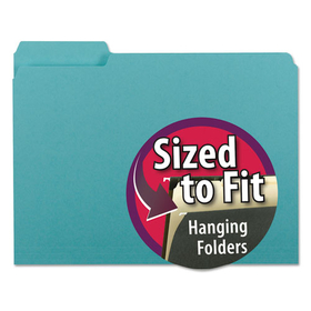 Smead SMD10235 Interior File Folders, 1/3-Cut Tabs: Assorted, Letter Size, 0.75" Expansion, Aqua, 100/Box
