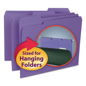 Smead SMD10283 Interior File Folders, 1/3-Cut Tabs: Assorted, Letter Size, 0.75" Expansion, Purple, 100/Box