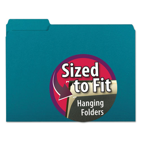 Smead SMD10291 Interior File Folders, 1/3-Cut Tabs: Assorted, Letter Size, 0.75" Expansion, Teal, 100/Box