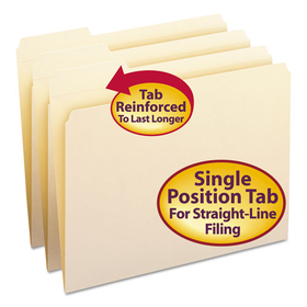Smead SMD10335 Reinforced Tab Manila File Folders, 1/3-Cut Tabs: Left Position, Letter Size, 0.75" Expansion, 11-pt Manila, 100/Box