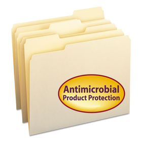 Smead SMD10338 Top Tab File Folders with Antimicrobial Product Protection, 1/3-Cut Tabs: Assorted, Letter, 0.75" Expansion, Manila, 100/Box