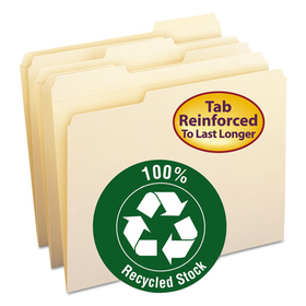 Smead SMD10347 100% Recycled Reinforced Top Tab File Folders, 1/3-Cut Tabs: Assorted, Letter Size, 0.75" Expansion, Manila, 100/Box
