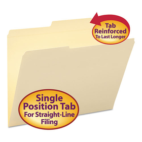 Smead SMD10376 Reinforced Guide Height File Folders, 2/5-Cut Tabs: Right of Center Position, Letter Size, 0.75" Expansion, Manila, 100/Box