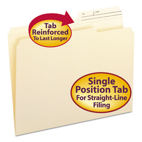 Smead SMD10388 Reinforced Guide Height File Folders, 2/5-Cut Printed Tabs: Right Position, Letter Size, 0.75" Expansion, Manila, 100/Box