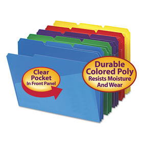 Smead SMD10540 Poly Colored File Folders With Slash Pocket, 1/3-Cut Tabs: Assorted, Letter Size, 0.75" Expansion, Assorted Colors, 30/Box