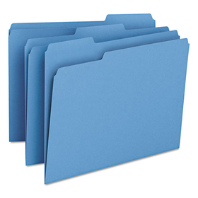 Smead SMD12043 Colored File Folders, 1/3-Cut Tabs: Assorted, Letter Size, 0.75" Expansion, Blue, 100/Box