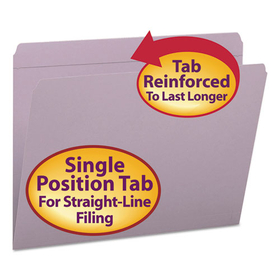 Smead SMD12410 Reinforced Top Tab Colored File Folders, Straight Tabs, Letter Size, 0.75" Expansion, Lavender, 100/Box