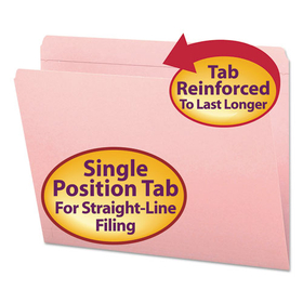 Smead SMD12610 Reinforced Top Tab Colored File Folders, Straight Tabs, Letter Size, 0.75" Expansion, Pink, 100/Box