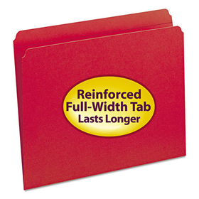 Smead SMD12710 Reinforced Top Tab Colored File Folders, Straight Tabs, Letter Size, 0.75" Expansion, Red, 100/Box