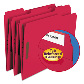 Smead SMD12740 Top Tab Colored Fastener Folders, 0.75" Expansion, 2 Fasteners, Letter Size, Red Exterior, 50/Box