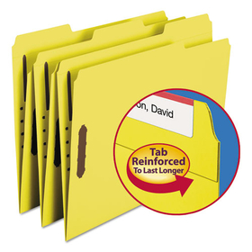 Smead SMD12940 Top Tab Colored Fastener Folders, 0.75" Expansion, 2 Fasteners, Letter Size, Yellow Exterior, 50/Box
