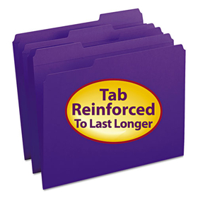 Smead SMD13034 Reinforced Top Tab Colored File Folders, 1/3-Cut Tabs: Assorted, Letter Size, 0.75" Expansion, Purple, 100/Box