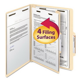 Smead SMD13700 Four-Section Top Tab Classification Folders, 2" Expansion, 1 Divider, 4 Fasteners, Letter Size, Manila, 10/Box