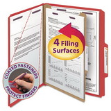 Smead 13731 Four-Section Pressboard Top Tab Classification Folders with SafeSHIELD Fasteners, 1 Divider, Letter Size, Bright Red, 10/Box