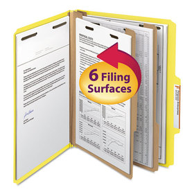 Smead SMD14004 Top Tab Classification Folders, Six SafeSHIELD Fasteners, 2" Expansion, 2 Dividers, Letter Size, Yellow Exterior, 10/Box