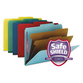 Smead 14025 Six-Section Pressboard Top Tab Classification Folders with SafeSHIELD Fasteners, 2 Dividers, Letter Size, Assorted, 10/Box