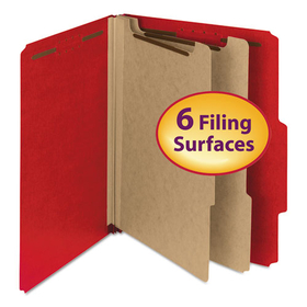 Smead SMD14061 Recycled Pressboard Classification Folders, 2" Expansion, 2 Dividers, 6 Fasteners, Letter Size, Bright Red, 10/Box
