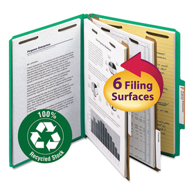 Smead SMD14063 Recycled Pressboard Classification Folders, 2" Expansion, 2 Dividers, 6 Fasteners, Letter Size, Green Exterior, 10/Box