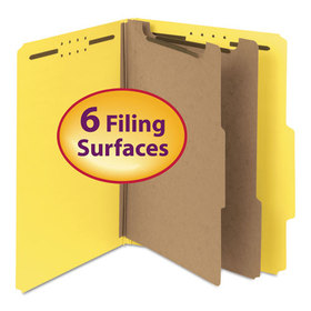 Smead SMD14064 Recycled Pressboard Classification Folders, 2" Expansion, 2 Dividers, 6 Fasteners, Letter Size, Yellow Exterior, 10/Box