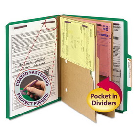 Smead 14083 6-Section Pressboard Top Tab Pocket-Style Classification Folders with SafeSHIELD Fasteners, 2 Dividers, Letter, Green, 10/Box