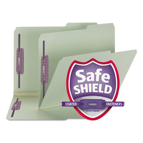 Smead SMD14920 Recycled Pressboard Folders, Two SafeSHIELD Coated Fasteners, 2/5-Cut: Right, 2" Expansion, Letter Size, Gray-Green, 25/Box