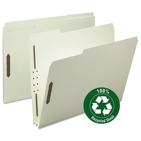Smead SMD15004 Recycled Pressboard Fastener Folders, 2" Expansion, 2 Fasteners, Letter Size, Gray-Green Exterior, 25/Box