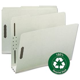 Smead SMD15005 Recycled Pressboard Fastener Folders, 3" Expansion, 2 Fasteners, Letter Size, Gray-Green Exterior, 25/Box