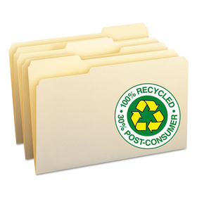 Smead SMD15339 100% Recycled Manila Top Tab File Folders, 1/3-Cut Tabs: Assorted, Legal Size, 0.75" Expansion, Manila, 100/Box