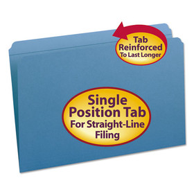 Smead SMD17010 Reinforced Top Tab Colored File Folders, Straight Tabs, Legal Size, 0.75" Expansion, Blue, 100/Box