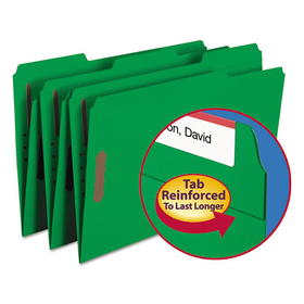 Smead SMD17140 Top Tab Colored Fastener Folders, 0.75" Expansion, 2 Fasteners, Legal Size, Green Exterior, 50/Box